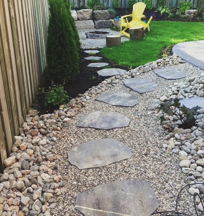 flagstone walkway on backyard