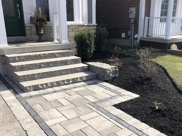 Front porch with natural stone steps in Vaughan, Ontario