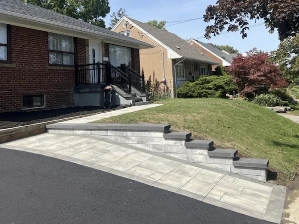 Retaining wall in a front yard in Newmarket, Ontario